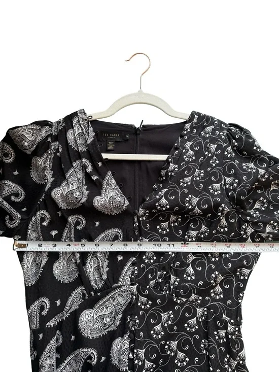 Ted Baker Black & White Mixed Paisley Midi Dress Size 2 Boho Designer Occasion - Picture 5 of 16